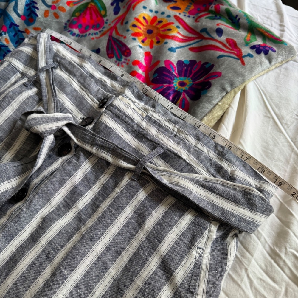 Christian Siriano Skirt 2X Grey White Stripe Linen Button Front Tie Waist Midi - Picture 6 of 8